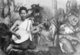 Cambodia: A 1928 photograph of a young musician playing a 'chapei' in the Royal Palace in Phnom Penh.